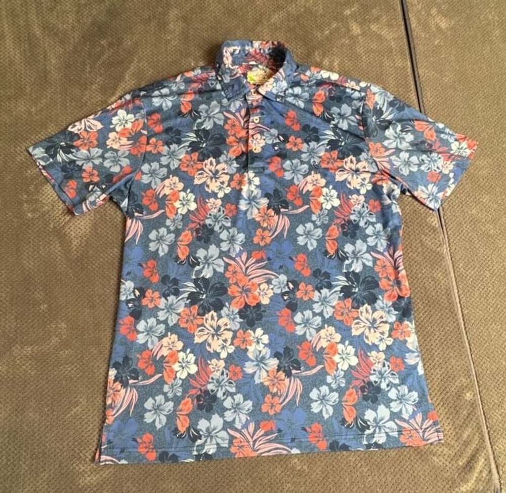 TailorByrd Performance Golf Polo Shirt Flamingo Floral Quick Dry SPF 30. 1217